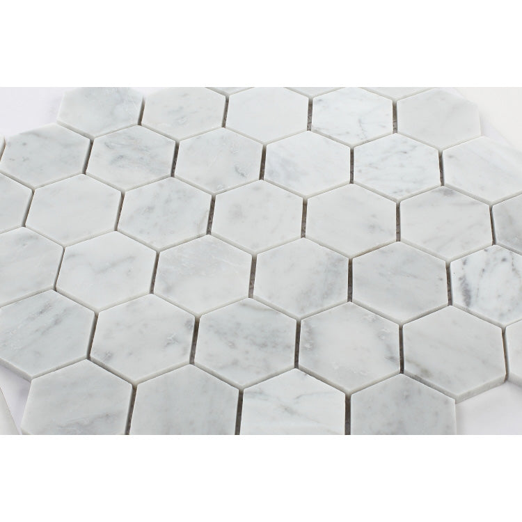 Elysium - Hexagon Carrara 2x2 Honed 12 in. x 12 in. Marble Mosaic