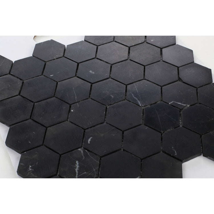 Elysium - Hexagon Marquina 2x2 Honed 12 in. x 12 in. Marble Mosaic