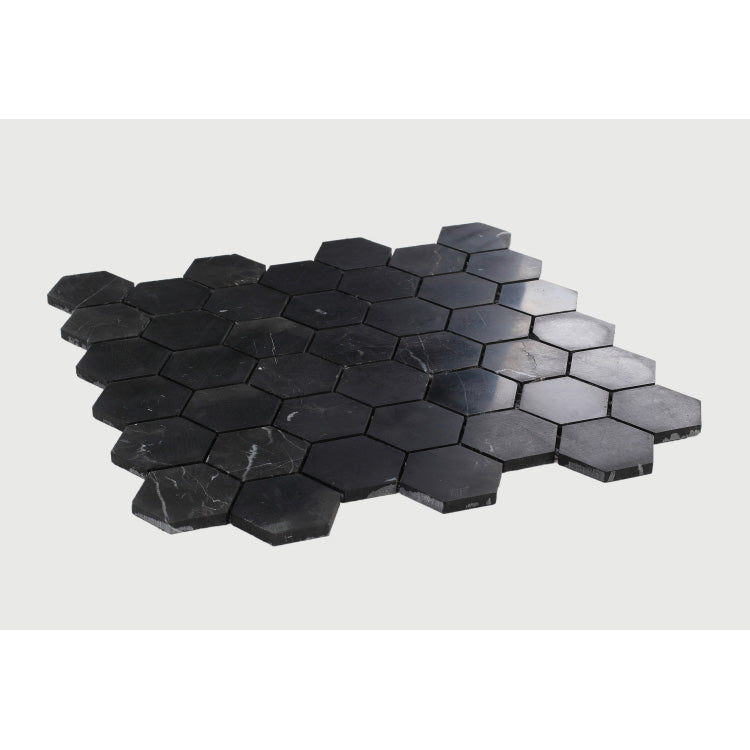 Elysium - Hexagon Marquina 2x2 Honed 12 in. x 12 in. Marble Mosaic