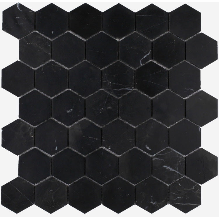Elysium - Hexagon Marquina 2x2 Honed 12 in. x 12 in. Marble Mosaic