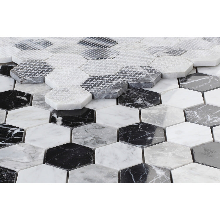 Elysium - Hexagon Moonlight 11.75 in. x 12 in. Marble Mosaic