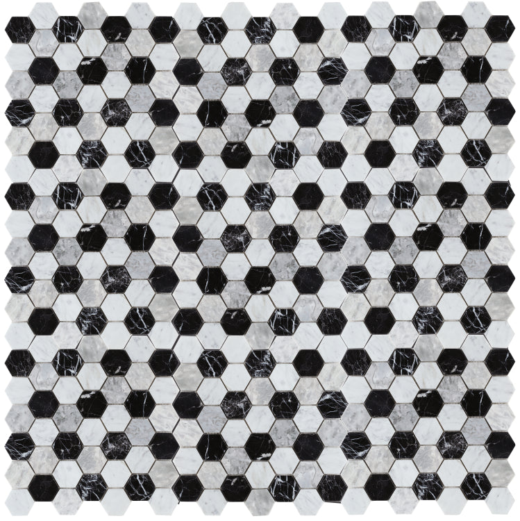 Elysium - Hexagon Moonlight 11.75 in. x 12 in. Marble Mosaic