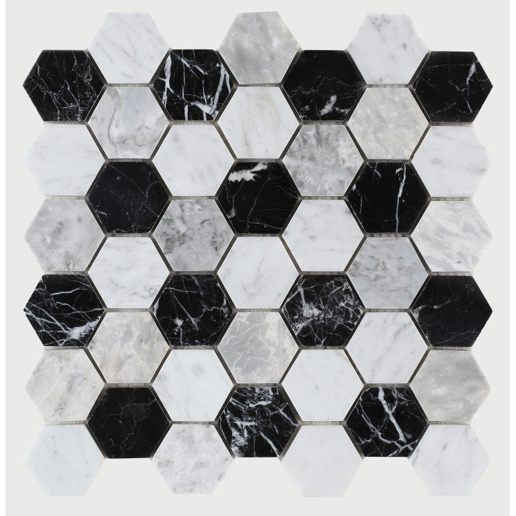 Elysium - Hexagon Moonlight 11.75 in. x 12 in. Marble Mosaic