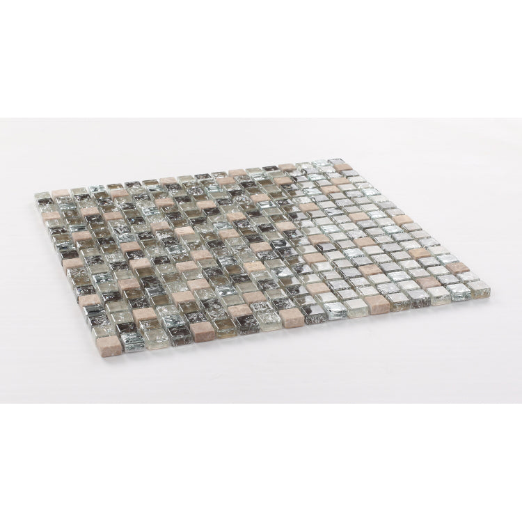 Elysium - Icy Grey Mini 12 in. x 12 in. Glass and Stone Mosaic