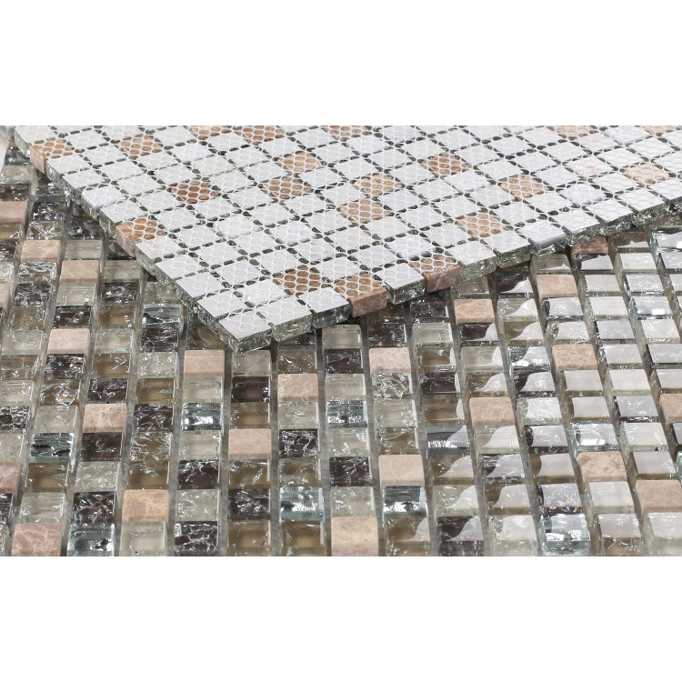 Elysium - Icy Grey Mini 12 in. x 12 in. Glass and Stone Mosaic