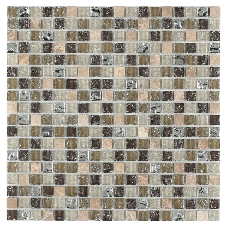 Elysium - Icy Grey Mini 12 in. x 12 in. Glass and Stone Mosaic