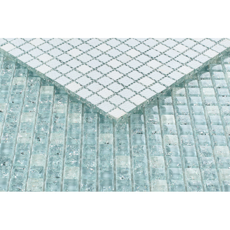 Elysium - Icy Ocean Mini 11.75 in. x 11.75 in. Crackle Glass Mosaic