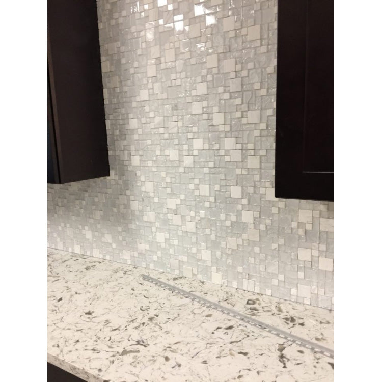 Elysium - Icy Pure 12 in. x 12 in. Glass and Stone Mosaic