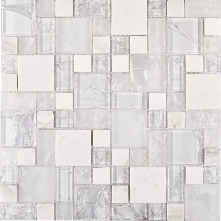 Elysium - Icy Pure 12 in. x 12 in. Glass and Stone Mosaic