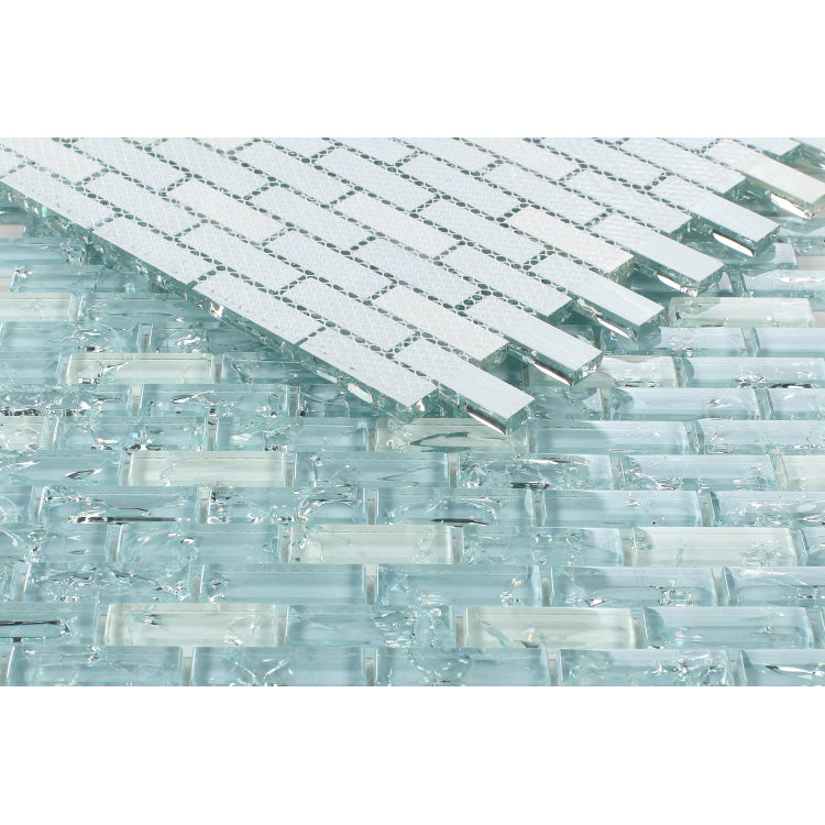 Elysium - Icy Ocean Stack 11.75 in. x 12 in. Crackle Glass Mosaic