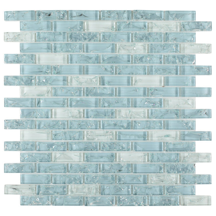 Elysium - Icy Ocean Stack 11.75 in. x 12 in. Crackle Glass Mosaic