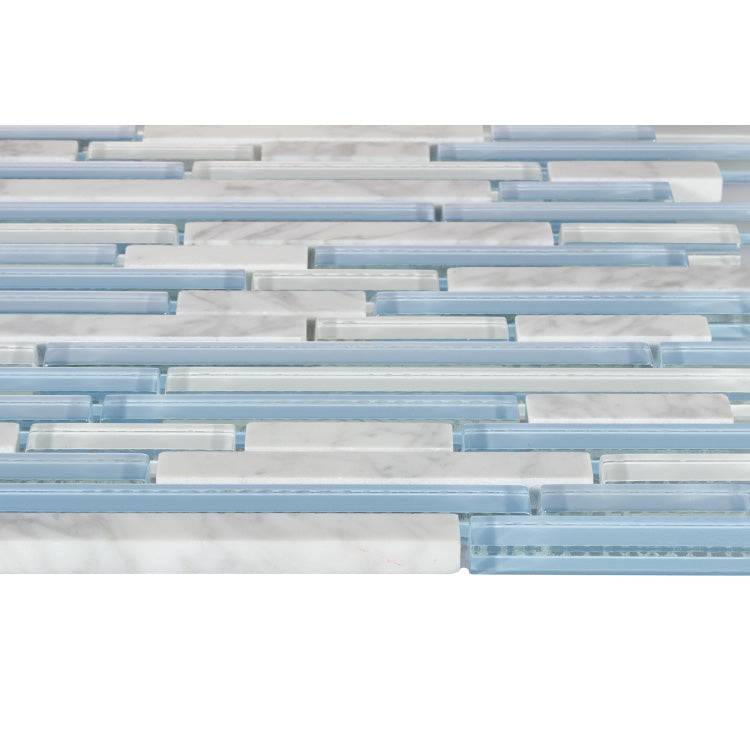 Elysium - Linear Carrara Blue 11.75 in. x 12 in. Glass and Marble Mosaic