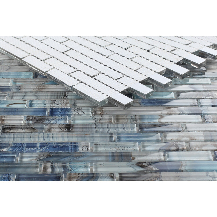 Elysium - Linear Shell Blue 11.75 in. x 12 in. Glass Mosaic