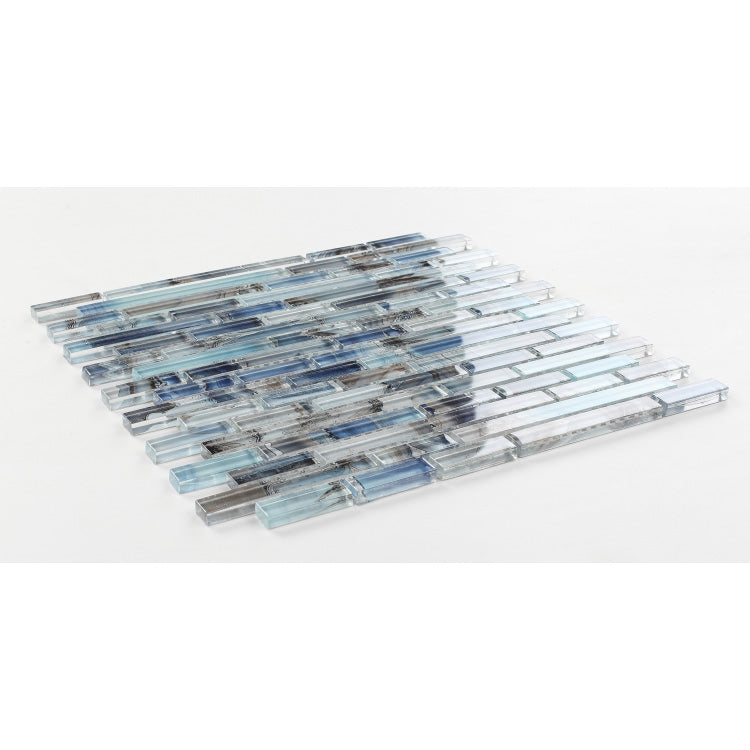 Elysium - Linear Shell Blue 11.75 in. x 12 in. Glass Mosaic