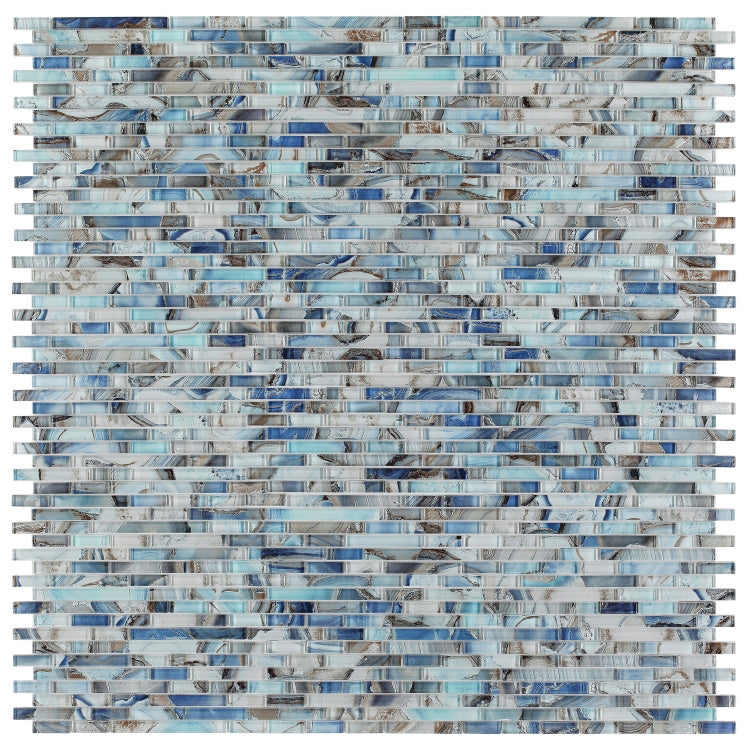 Elysium - Linear Shell Blue 11.75 in. x 12 in. Glass Mosaic