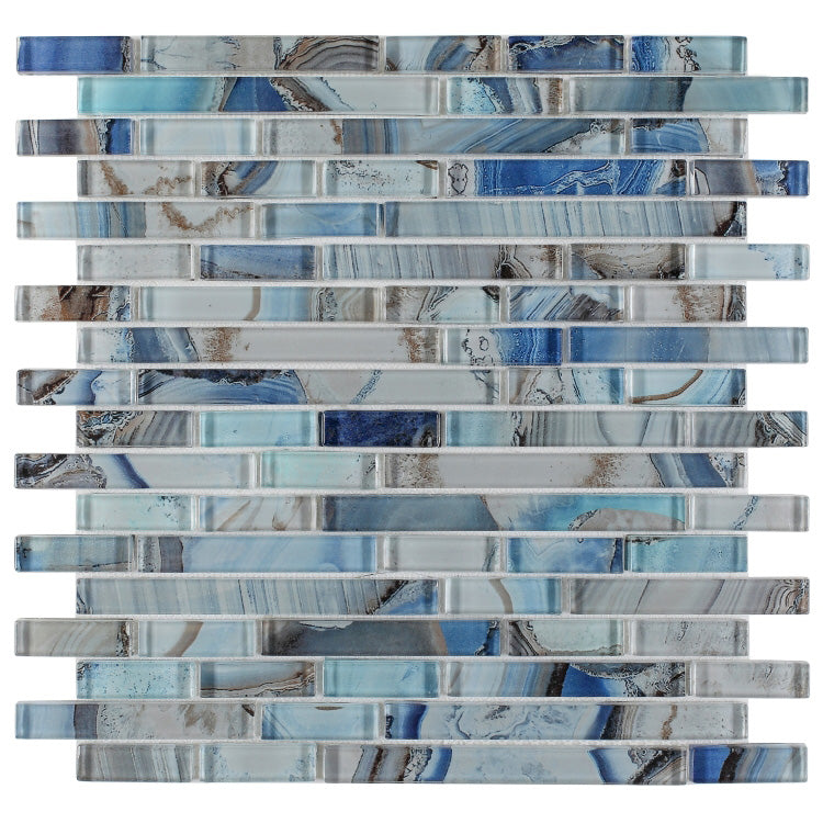 Elysium - Linear Shell Blue 11.75 in. x 12 in. Glass Mosaic