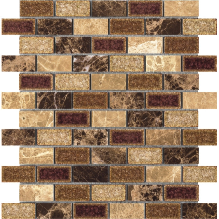 Elysium - Princess Brick 10.75 in. x 11.75 in. Crackled Glass And Stone Mosaic