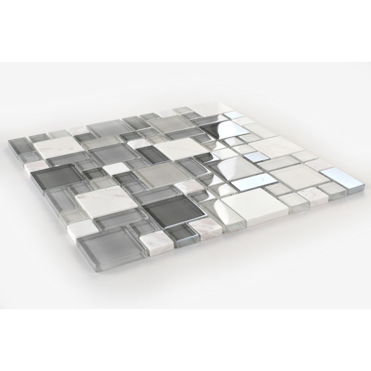Elysium - Sea 11.75 in. x 11.75 in. Glass and Marble Mosaic