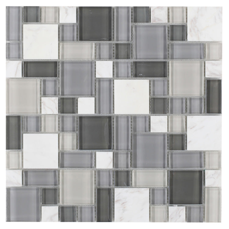 Elysium - Sea 11.75 in. x 11.75 in. Glass and Marble Mosaic