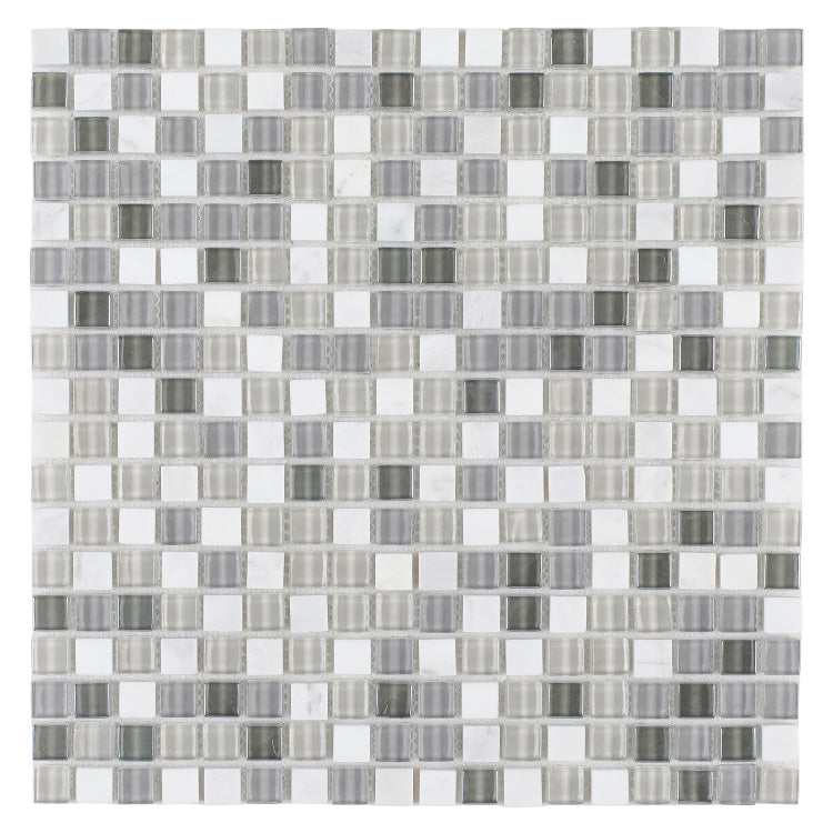 Elysium - Sea Mini 12 in. x 12 in. Glass and Marble Mosaic