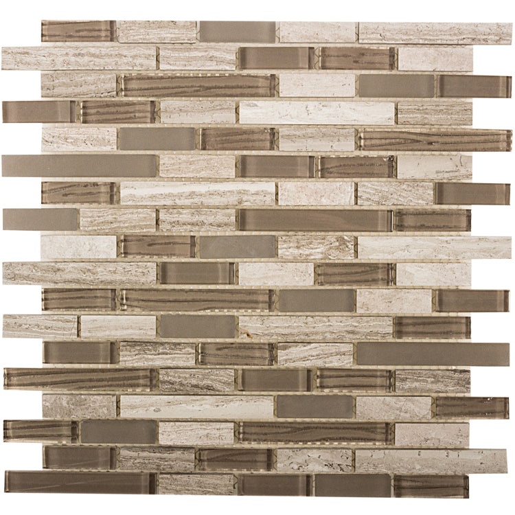 Elysium - Snow Stack 11.75 in. x 12 in. Glass and Stone Mosaic