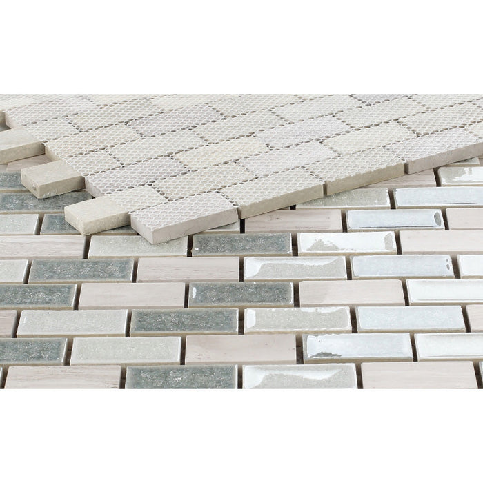 Elysium - Swiss Blue Brick 10.75 in. x 11.75 in. Crackle Glass and Stone