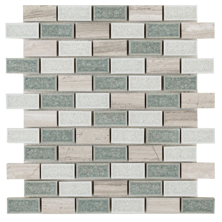 Elysium - Swiss Blue Brick 10.75 in. x 11.75 in. Crackle Glass and Stone