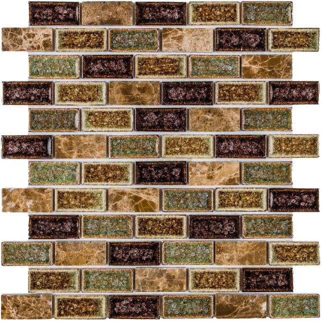 Elysium - Swiss Emperador Brick 10.75 in. x 11.75 in. Crackle Glass and Stone