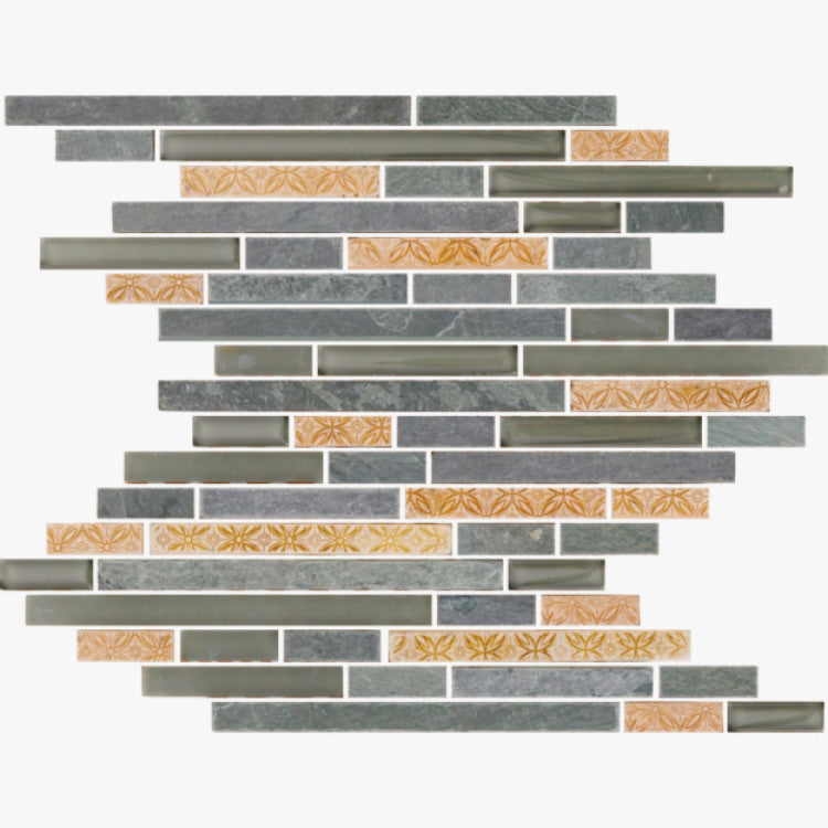 Elysium - TK 11.5 in. x 11.75 in. Stone, Glass, and Resin Mosaic - Light Grey Slate