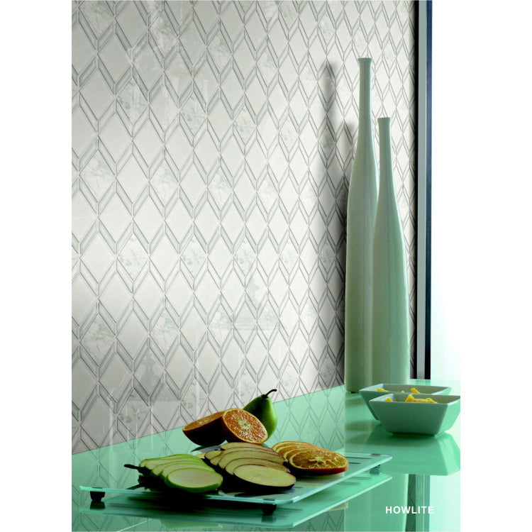 Elysium - Howlite 10 in. x 13.25 in. Glass and Marble Mosaic Room Scene