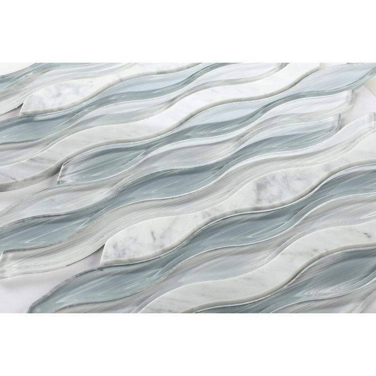 Elysium - Water Carrara Goose 11.5 in. x 12.5 in. Glass and Marble Mosaic
