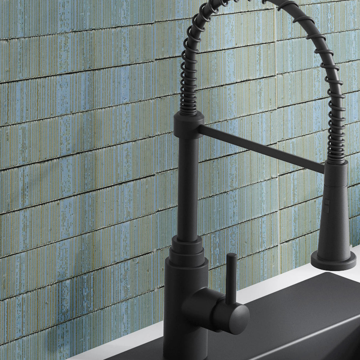 Emser Tile - Newtro 1 in. x 6 in. Glazed Ceramic Mosaic - Ocean Close View Installed