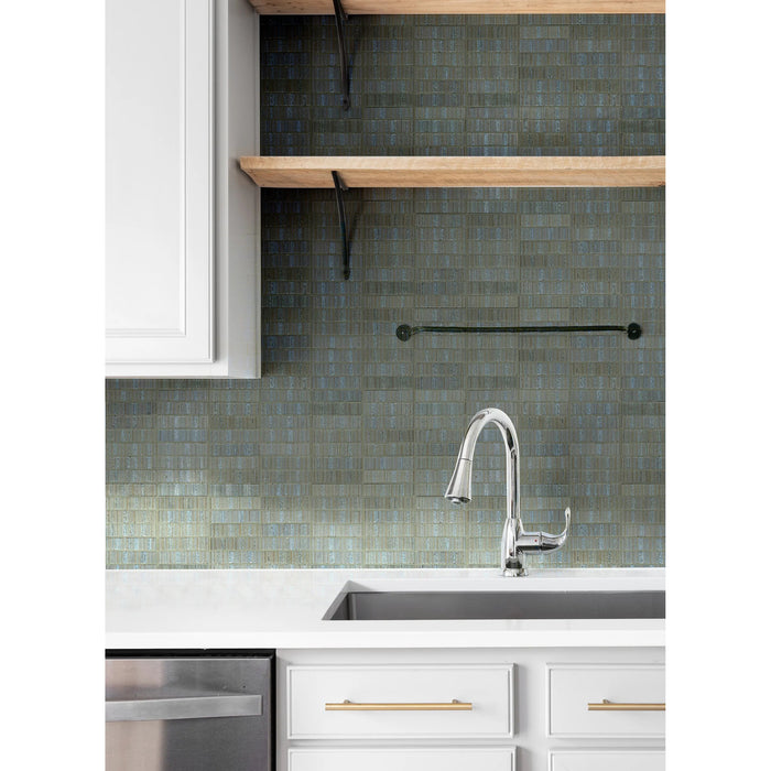 Emser Tile - Newtro 1 in. x 6 in. Glazed Ceramic Mosaic - Ocean Installed