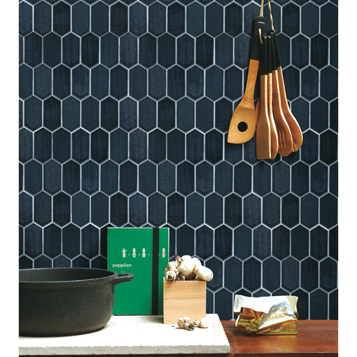 Emser Tile - Omni Glazed Porcelain Mosaic - Navy Glossy Room Scene