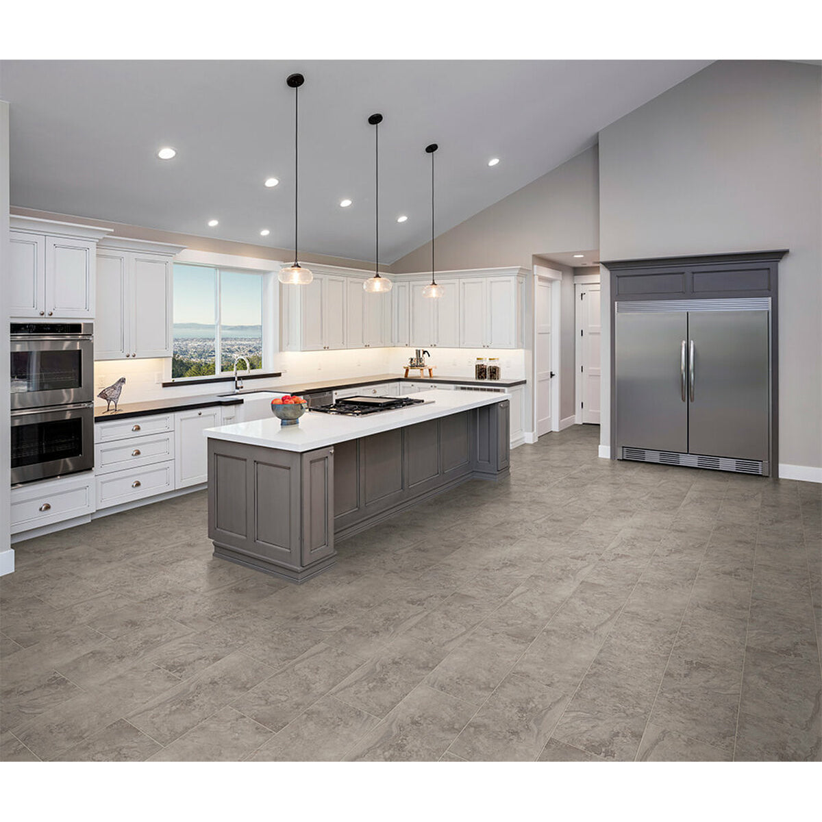 Engineered Floors - Revotec Collection- Pietra - 12 in. x 24 in. - Granite Grey Installed
