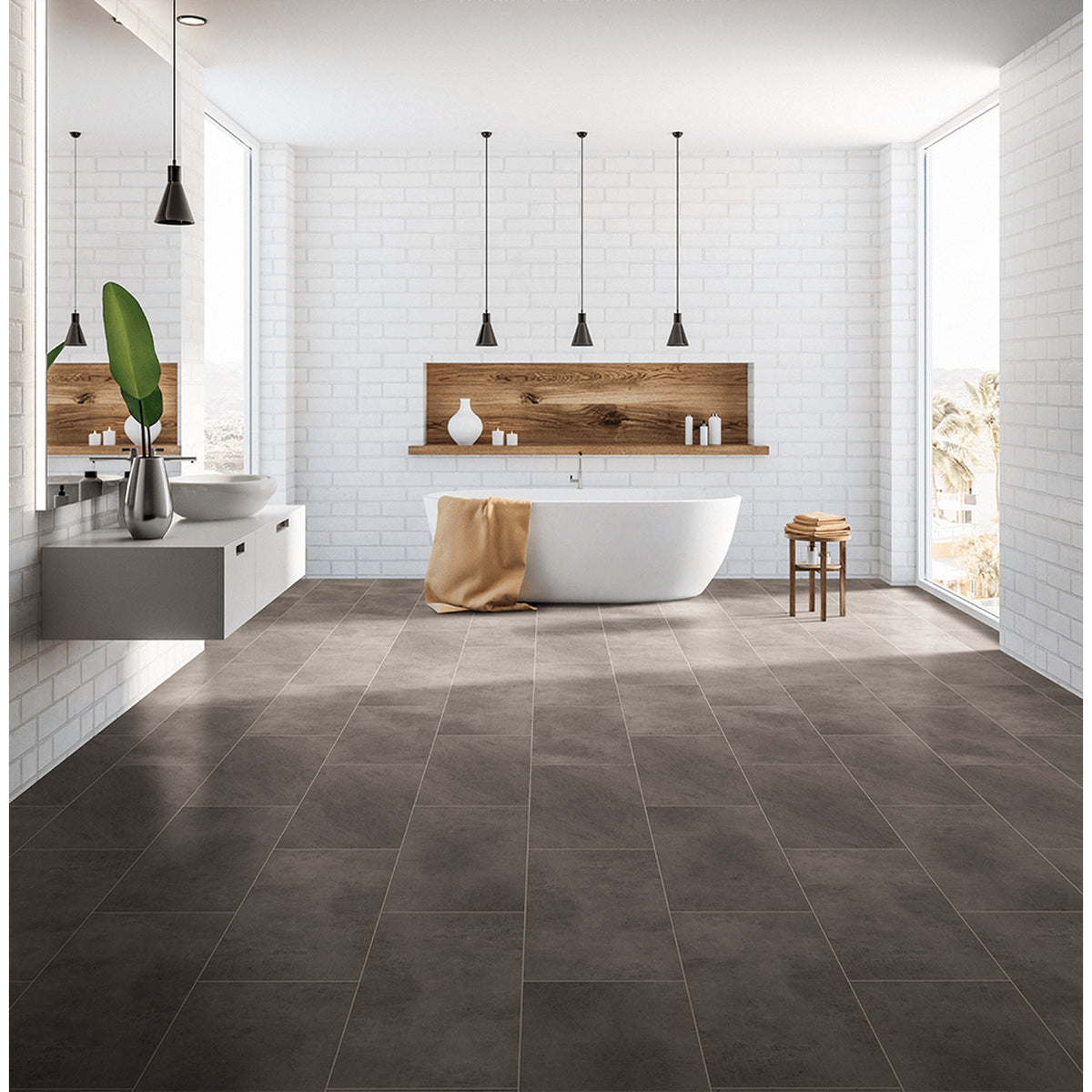 Engineered Floors - Revotec Collection- Pietra - 12 in. x 24 in. - Shale Room Scene