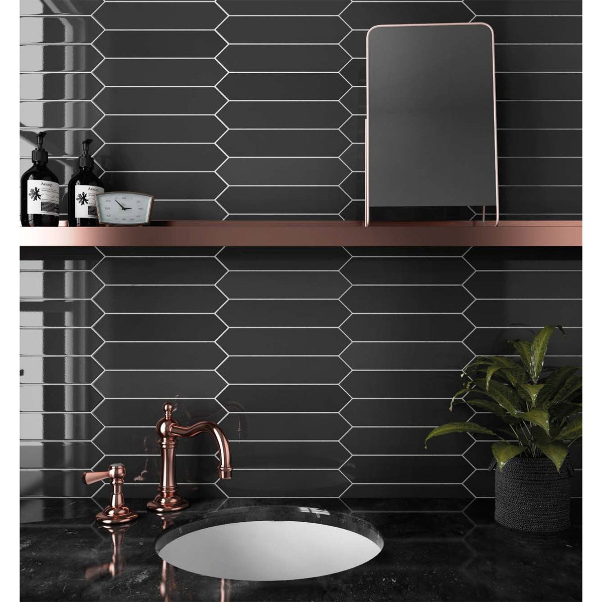 Equipe - Arrow Collection - 2 in. x 10 in. Wall Tile - Black Installed