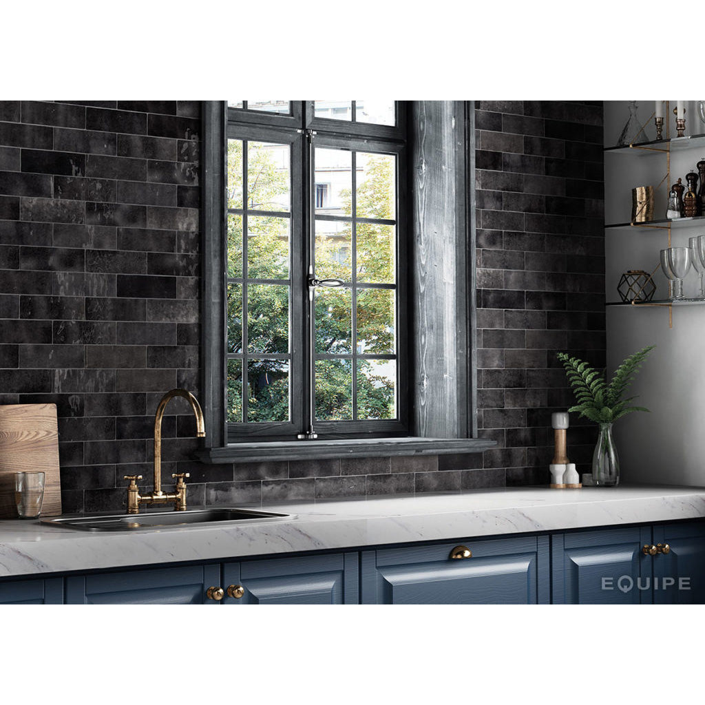 Equipe - Artisan Collection - 2.5&quot; x 8&quot; Wall Tile - Graphite Installed
