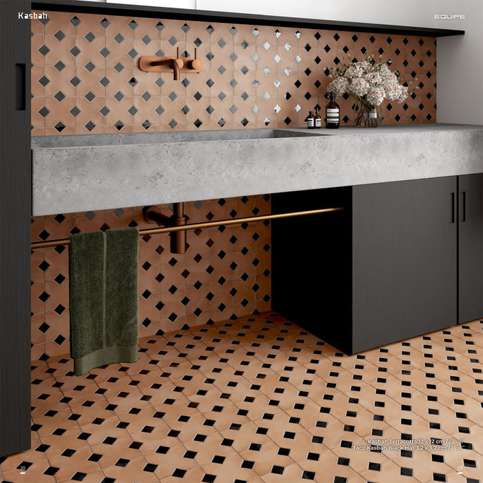 Equipe - Kasbah Collection - 1 in. x 1 in. Porcelain Tile - Black Hat Matte Room Scene