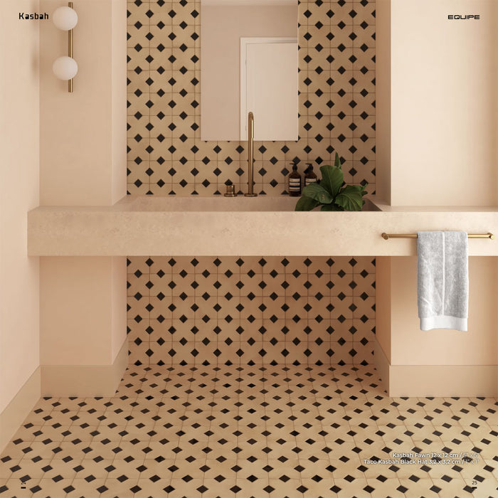 Equipe - Kasbah Collection - 1 in. x 1 in. Porcelain Tile - Black Hat Matte Installed 2