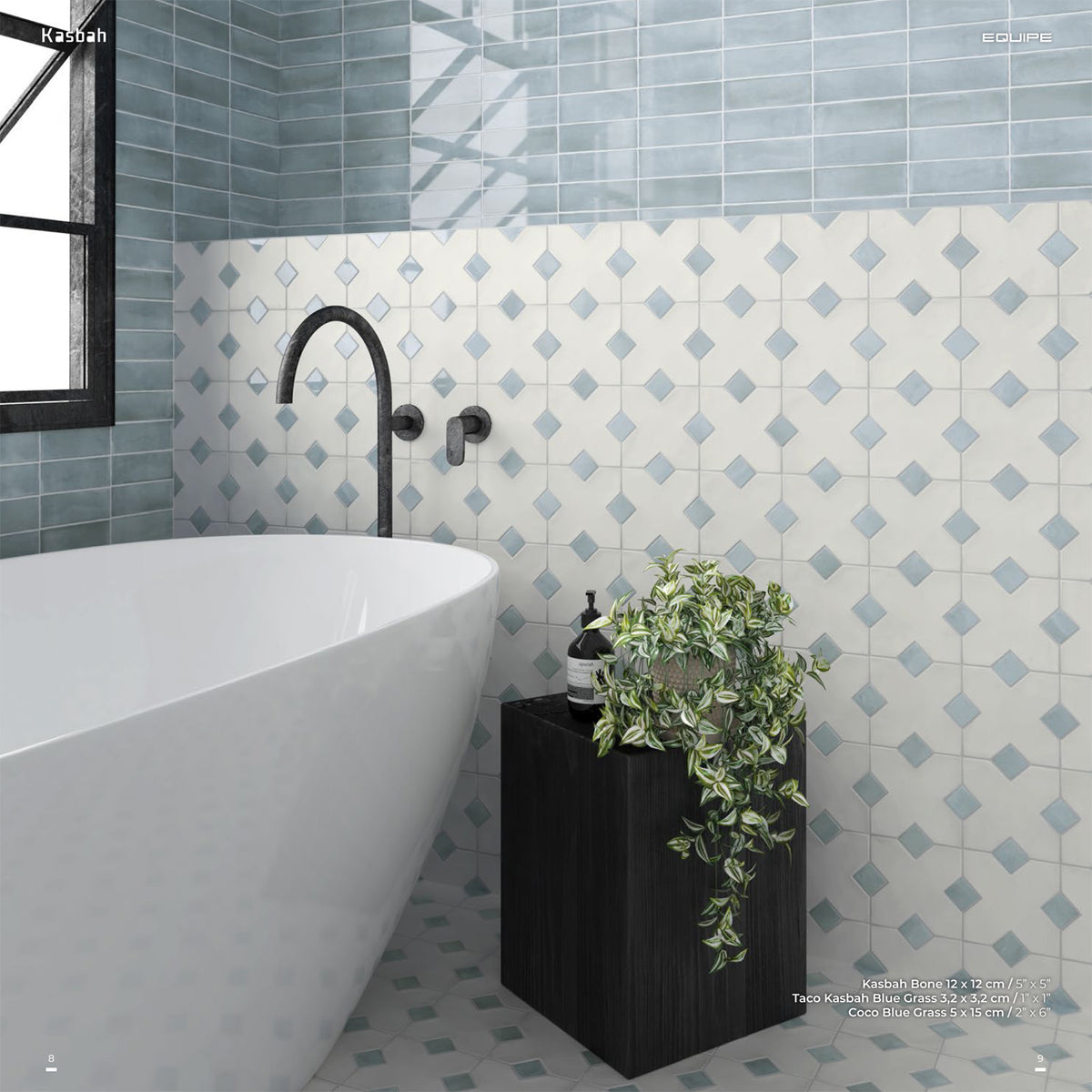 Equipe - Kasbah Collection - 1 in. x 1 in. Porcelain Tile - Blue Grass Matte Installed