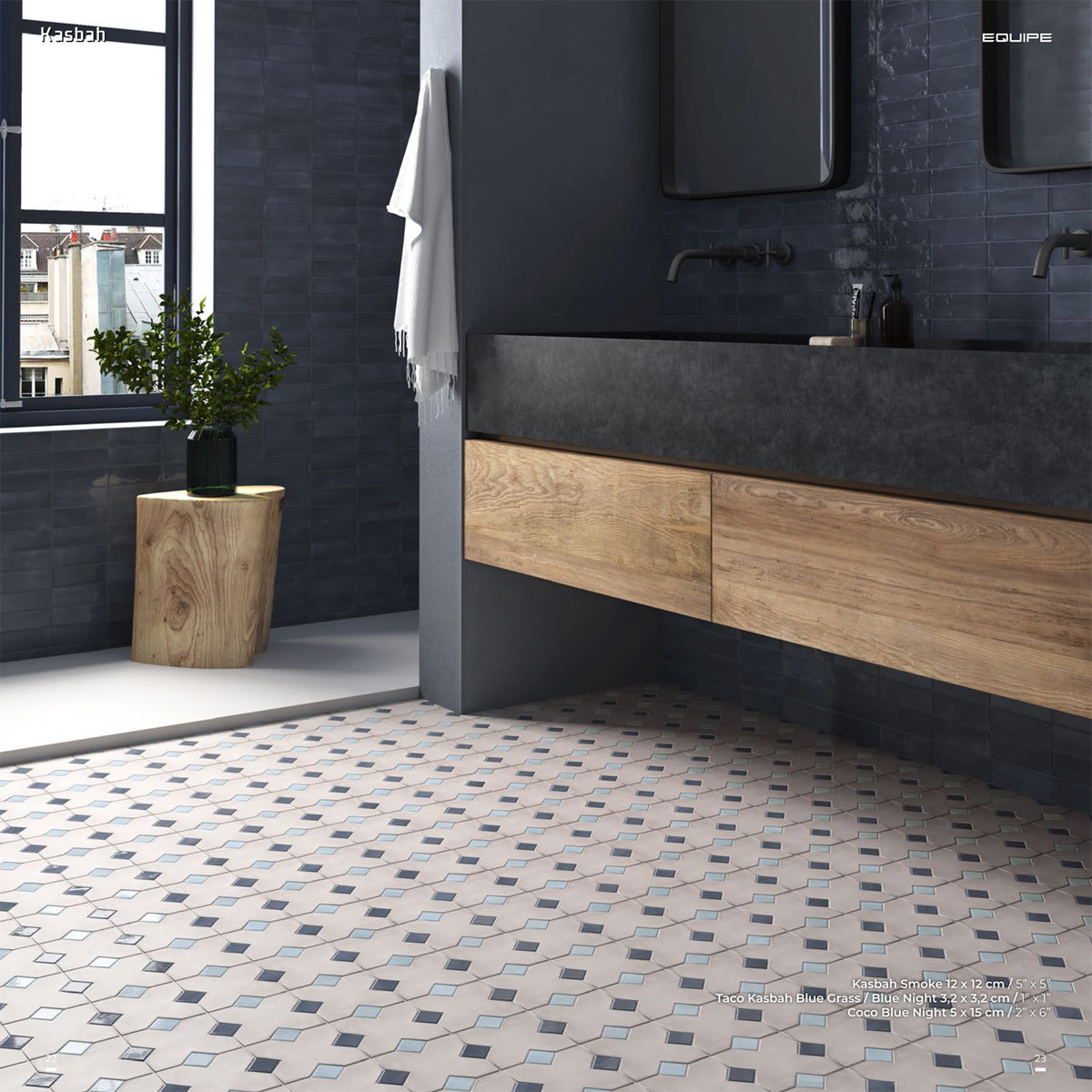Equipe - Kasbah Collection - 1 in. x 1 in. Porcelain Tile - Blue Night Matte Installed