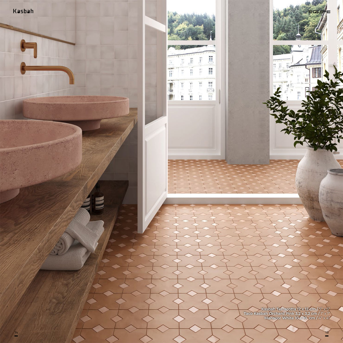 Equipe - Kasbah Collection - 1 in. x 1 in. Porcelain Tile - Orchard Pink Matte Installed