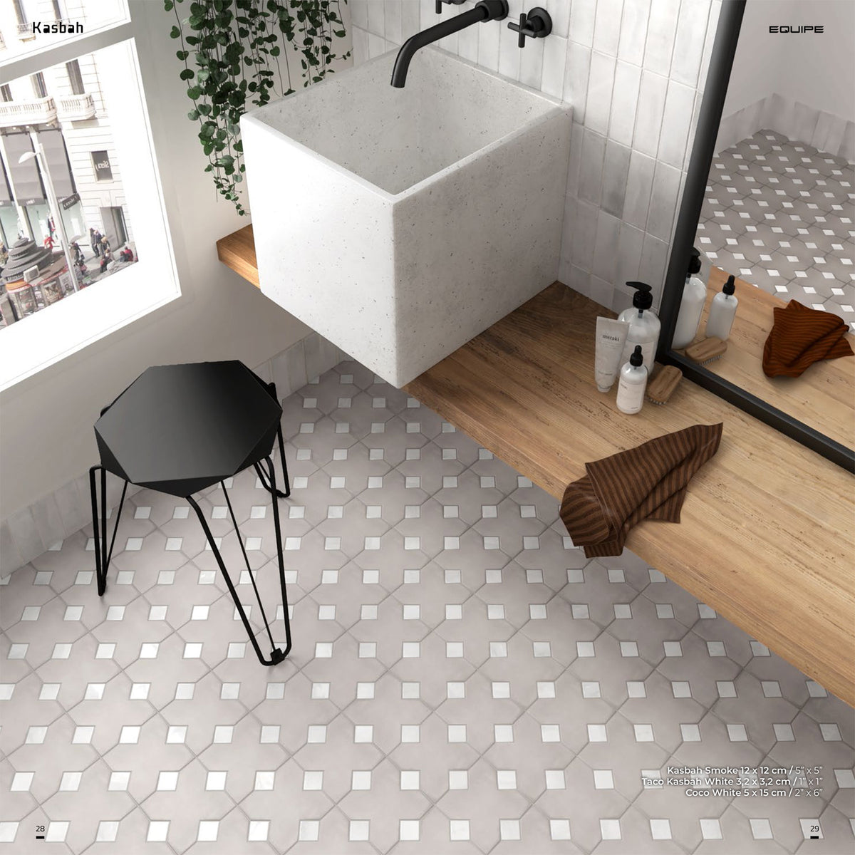 Equipe - Kasbah Collection - 1 in. x 1 in. Porcelain Tile - White Matte Installed