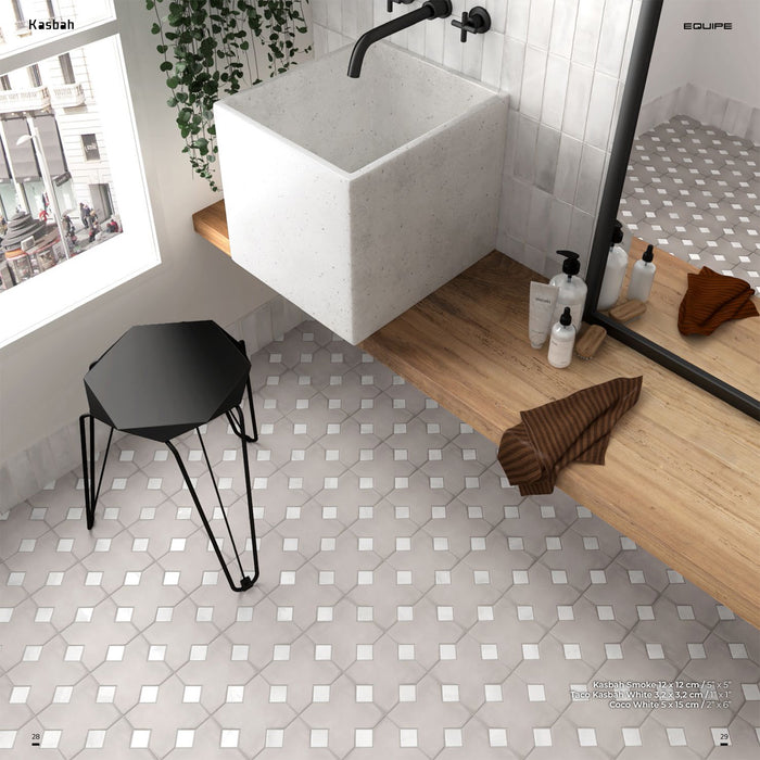 Equipe - Kasbah Collection - 5 in. x 5 in. Porcelain Tile - Smoke Installed