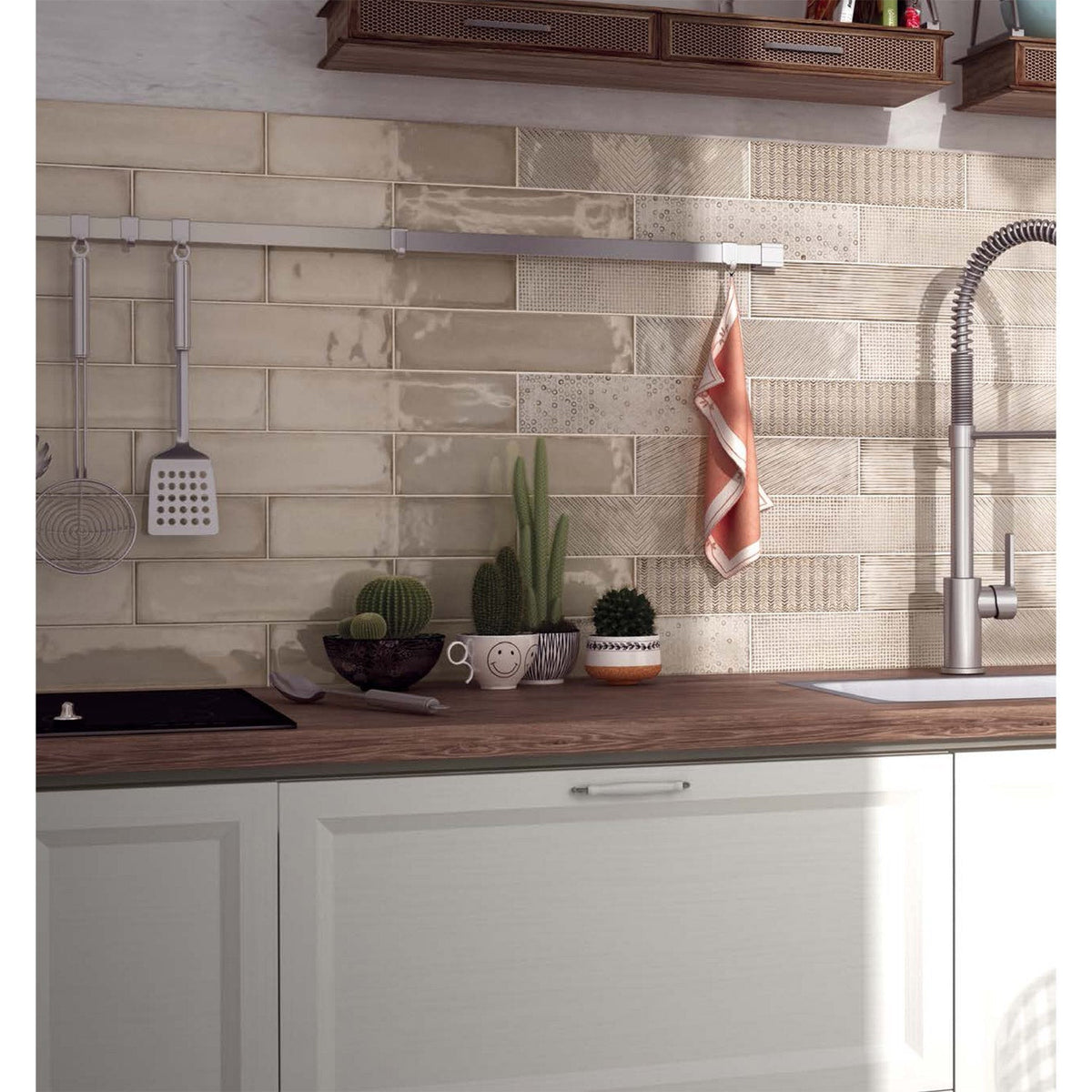 Equipe - Splendours Collection - 3 in. x 12 in. Wall Tile - Cream Installed