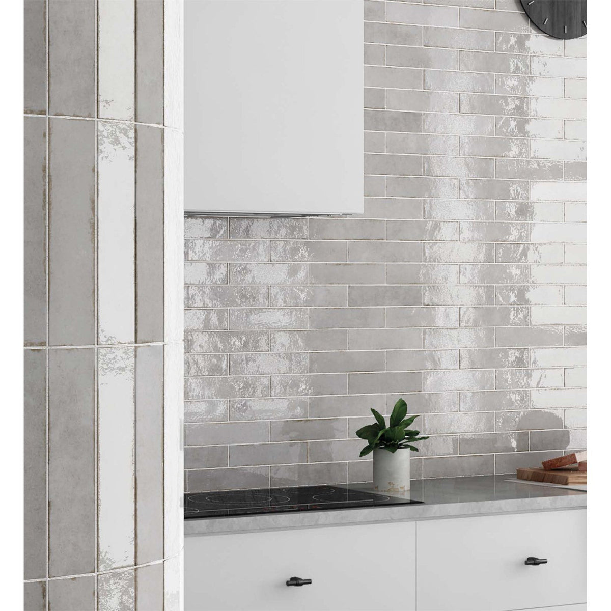 Equipe - Tribeca Collection - 2.5 in. x 10 in. Wall Tile - Grey Whisper Installed