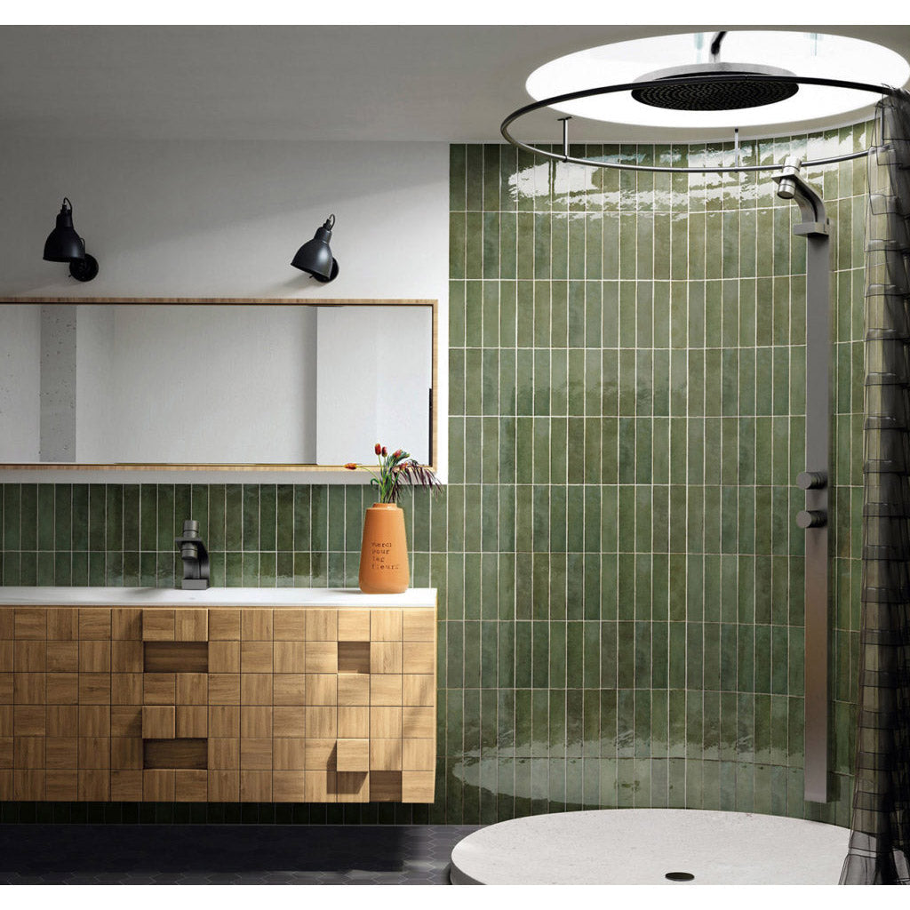 Equipe - Tribeca Collection - 2.5 in. x 10 in. Wall Tile - Sage Green Installed