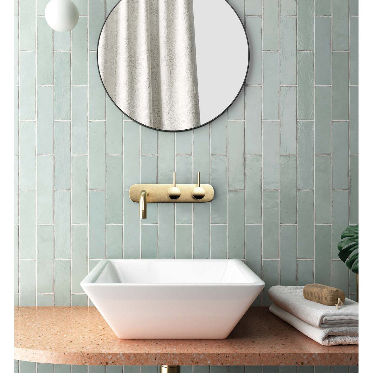 Equipe - Tribeca Collection - 2.5 in. x 10 in. Wall Tile - Seaglass Mint Installed