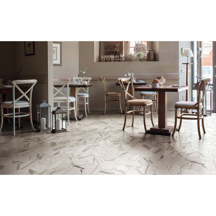 FAP Ceramiche - Roma 9 7/8" x 8.5" Porcelain Tile - Statuario Hex Installed
